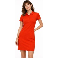 Lacoste  Turuncu  Extra Dar Polo Yaka Kadın Elbise