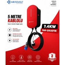 Mikrovolt 7.4kw Wallbox Araç Şarj Istasyonu (Kırmızı)