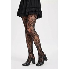 Bony Socks Kadın 40 Den Siyah Dantel Detaylı Ince Külotlu Çorap