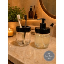Nesto Home 2'l Cam Banyo Seti Sıvı Sabunluk ve Diş Fırçalık 425 ml