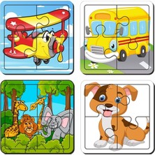 Lipyos Uçak, Otobüs, Sevimli Hayvanlar ve Köpek 4 Parça 4'lü Yapboz Ilk Puzzle, Kolay Puzzle 4PUZZ1657