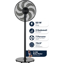 Kumtel KTF-760 Siyah 16 Inç Ayaklı Vantilatör 50 W,7 Pervaneli,3 Kademeli, 130 cm Yükseklik