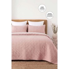 Evlen Home Collection %100 Pamuk Çift Kişilik Yatak Örtüsü Seti Taş Yıkama 3 Parça Elyaf Dolgulu Yumuşak Joy Pudra