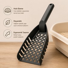 Poliwork Kedi Kumu Küreği Ergonomik İos Plastik Kedi Kum Eleği Dayanıklı Kedi Tuvalet Temizleme Küreği Siyah
