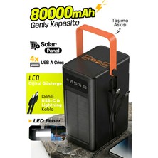 7go Gpw-05 80.000MAH Solar Powerbank – 4xusb-A, Qualcomm 3.0 Hızlı Şarj, Dahili Lightning & Usb-C Kablo, Dijital Yüzdelik Ekran