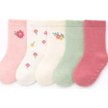 Solde Socks 5’li Bebek/çocuk Pamuklu Günlük Çorap – Düz ve Desenli Karışık Set, Kaymaz Tabanlı, Kaliteli