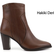 Gönderi(r) Kadın Kahve  Fermuarlı Sivri Burun Hakiki Deri Bot