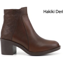 Gönderi(r) Kadın Kahve  Fermuarlı Kalın Topuklu Hakiki Deri Bot