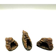 Sürüngen ve Kemirgenler Için Teraryum Dekor, Saklanma Tırmanma Alanı Üçlü Set %100 El Boyaması