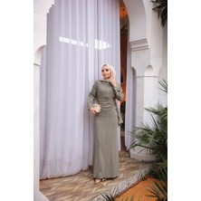 Bwest Keten Elbise - Haki