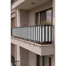 Meri Tekstil Antrasit Beyaz Lüks  Çizgili Su Geçirmez Kornişli Bağcıklı Balkon Perdesi Branda Enxboy