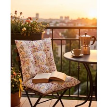 Auriva Home 2’li Pofidik Rengarenk Çiçek Desenli (Lila) Sandalye Minderi, Bağcıklı 40X40