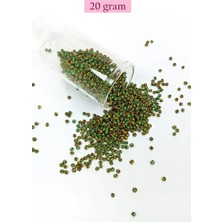 Herşey Trend Herşeytrend Dökme Cam Kum Boncuk (11/0) 2 mm - 20 Gram -  Yeşil Sarı Çizgili - BNC006