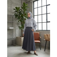 Foremia Kol Tünel Yaka Fırfır Tunik-Gri -