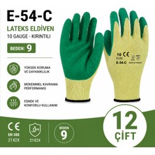 12 Çift |  Starline E-54-G Lateks Kaplamalı Iş Eldiveni | 10G Polyester | Kaymaz Kavrama | Beden 9/l | En 388
