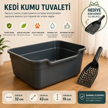 Poliwork Yarı Açık Kedi Tuvaleti Plastik Kedi Kum Kabı Yüksek Kenarlı Büyük Boy Kum Küreği Hediyeli Bpa Içermez