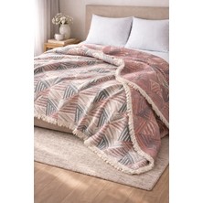 Veronica Line Geometrik %100 Pamuklu Müslin Yatak Örtüsü Pike , Premium Püsküllü Çift Taraflı 220X240 Çeyizlik