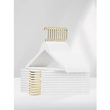 SDF Askı Ahşap Elbise Askısı ve Pantolon Askısı 10'lu Set Beyaz Renk (Lux Gold Kancalı)