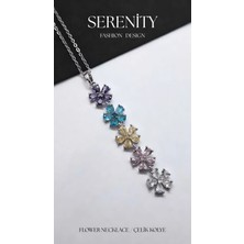Serenity Renkli Zirkon Taşlı Beş Çiçekli Çelik Kolye