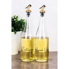 Dolkin Home 2li 1000 ml Ayçiçek Yağı ve Zeytinyağı Etiketli Yağlık Sıvı Yağ Şişesi Gold Tıpalı Cam Yağdanlık