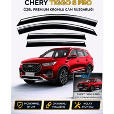 Otokap Universal Chery Tiggo 8 Pro 2023 Ve Sonrası Kromlu Cam Rüzgarlığı Takım 4 Lü Rüzgar Kesici Yağmur Önleyici