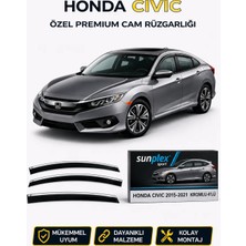 Sunplex Honda Civic 2015-2021 Kromlu Cam Rüzgarlığı Takım 4 Lü Takım Rüzgar Kesici Yağmur Önleyici