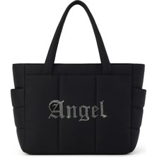 Bozz&Bozz Angel Taş Işlemeli Siyah Kadın Omuz Çantası Büyük Boy Shopper Tote