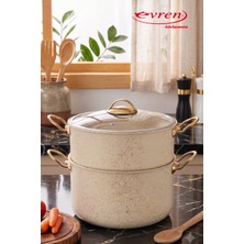 EVREN MUTFAK 3 Parça Cream(Krem) 18 cm Süzgeçli Kuskus Tencere Seti 2,6 Lt