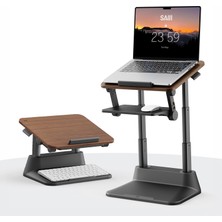 Bix Saiji D8 Ayarlanabilir Ergonomik Laptop Standı Ahşap Üst Yüzeyli Ayarlanabilir Yükseklikli ve Katlanabilir Fare Platformlu 11-17 Inç Dizüstü Bilgisayar Standı