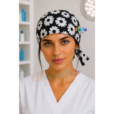 Dodo Bone Siyah Papatya Desenli Cerrahi Bone , Medikal Bone , Doktor, Hemşire, Diş Hekimi ve Veteriner Bonesi
