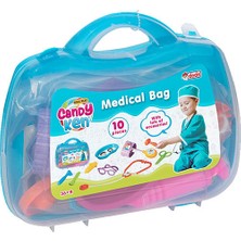 Dede Candy Doktor Çantası 10 Parça Turkuaz Renkli 2-7 Yaş Arası Çocuklar İçin Eğlenceli Oyun Seti
