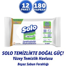 Solo Doğal Güç Beyaz Sabun Ferahlığı Seyahat Boy Yüzey Temizlik Havlusu 12'li 180 Yaprak