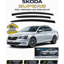 Sunplex Skoda Superb 2015-2019 Cam Rüzgarlığı Takım 4 Lü Takım Rüzgar Kesici Yağmur Önleyici Uyumlu
