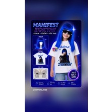 Bemora Kids Manifest Zoktay Kız Çocuk Tişört - Zoktay Mavi Peruk - Yüz Taşı 3 Lü Set - Parti Doğum Günü Konser Seti