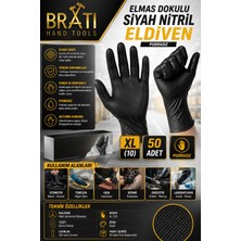 BRATİ HAND TOOLS Elmas Dokulu Siyah Nitril Eldiven Xl (10) Pudrasız 50 Adet