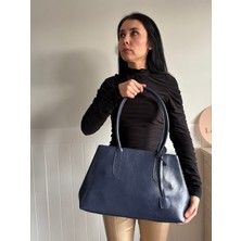 Laletto Bags Kadın Lacivert Eda Model Parlak Deri Aksesuar Detaylı Omuz Çantası -Fermuarlı