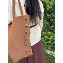 Laletto Bags Kadın Begonvil Model Zımba Detaylı Büyük Boy Süet Omuz Çantası