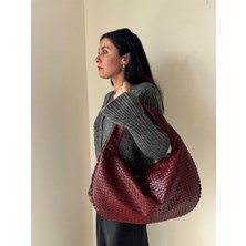 Laletto Bags Kadın Hazeran Model Örgü Detaylı Büyük Boy Kol Çantası