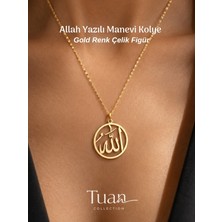Tuan Collection Allah Yazılı Çelik Figür Lak Altın Kaplama Zincir Maneviyat Kolye Allah Yazılı Kolye Dini Takı