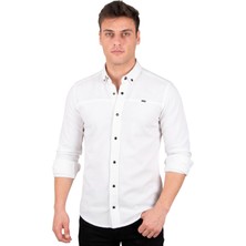 Rizzup Beyaz Slim Fit Likralı Çıt Çıt Kapama Pamuklu Erkek Gömlek – Modern Dar Kesim 2300412