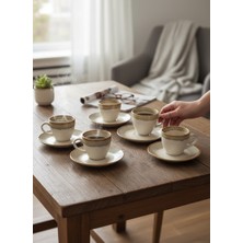 Luna Cucina Porselen 6 Kişilik Türk Kahve Fincan Seti Kahve Akıtma Luna
