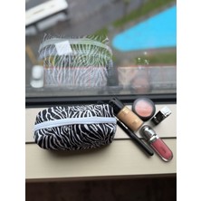 Laletto Bags Kadın Kumaş Zebra Desenli Yıkanabilir Makyaj Çantası