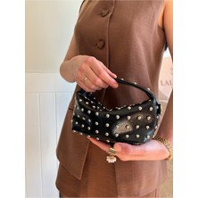 Laletto Bags Kadın Siyah Elya Model Zımbalı Zincir Askılı Mini El ve Omuz Çantası