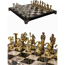 Empressco Mermer Desenli 25CM Metal Satranç Takımı ve Tanrı Figürlü Diskus