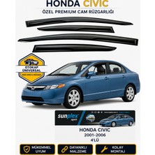 Sunplex Honda Civic 2001-2006 Cam Rüzgarlığı Takım 4 Lü Takım Rüzgar Kesici Yağmur Önleyici
