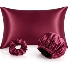 Ant Home Teks ipek dokulu BORDO SET Kıvırcık ve düz Saçlılar Için Saten Bone Saten Yastık Kılıfı Toka cilt bakım güzellik kozmetik seti,saç bakım, yatak odası,hediyelik