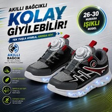 Promax Akıllı Bağcıklı Işıklı Çocuk Spor Ayakkabı Gri 26-30 Kolay Giyilebilir