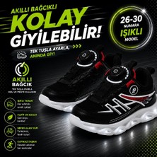 Promax Akıllı Bağcıklı Işıklı Çocuk Spor Ayakkabı Siyah 26-30 Kolay Giyilebilir