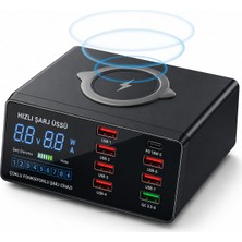 Erdmsp 8 Portlu 7 USB + Type-C Pd Çoklu Şarj Istasyonu Kablosuz + Kablolu Şarj Bir Arada