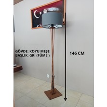 Balsa Dekor Ahşap Ayaklı Lambader- Köşe Lambası- Gri Füme Koyu Meşe